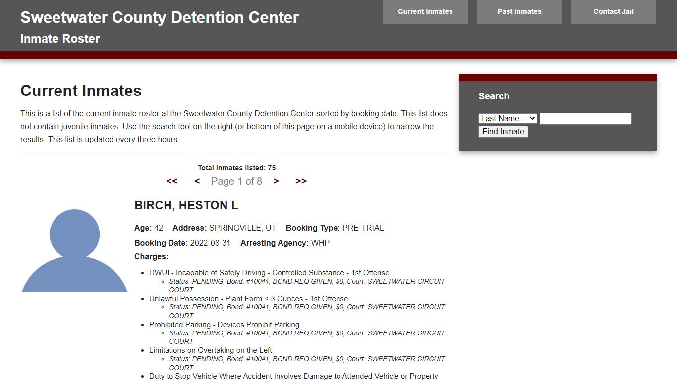 Jail Roster - sweetwater911.org